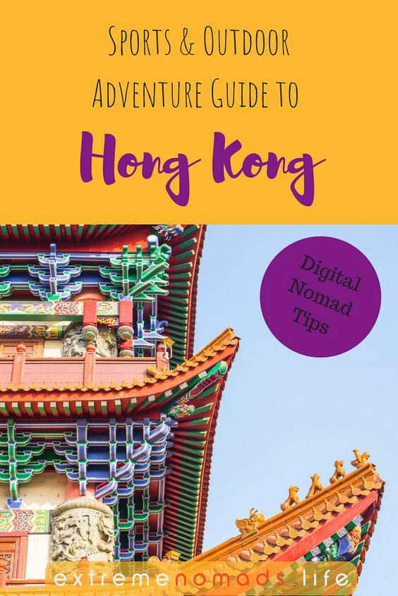 pinterest image of hong kong featuring a colourful temple against a yellow background