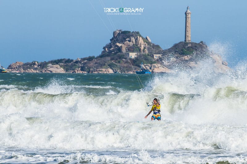 Kitesurfing in front of Ke Ga Lighthouse, Vietnam