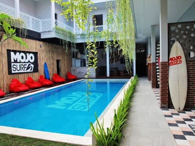 Poolside at Mojo surf camp in Bali