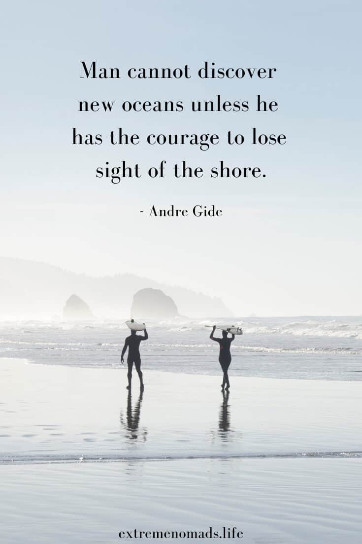 "Man cannot discover new oceans" surf quote on image for pinterest