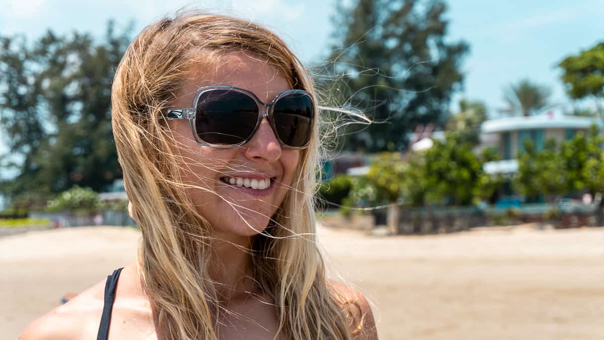 Blonde woman wearing quality sunglasses made by LiP with Zeiss lenses