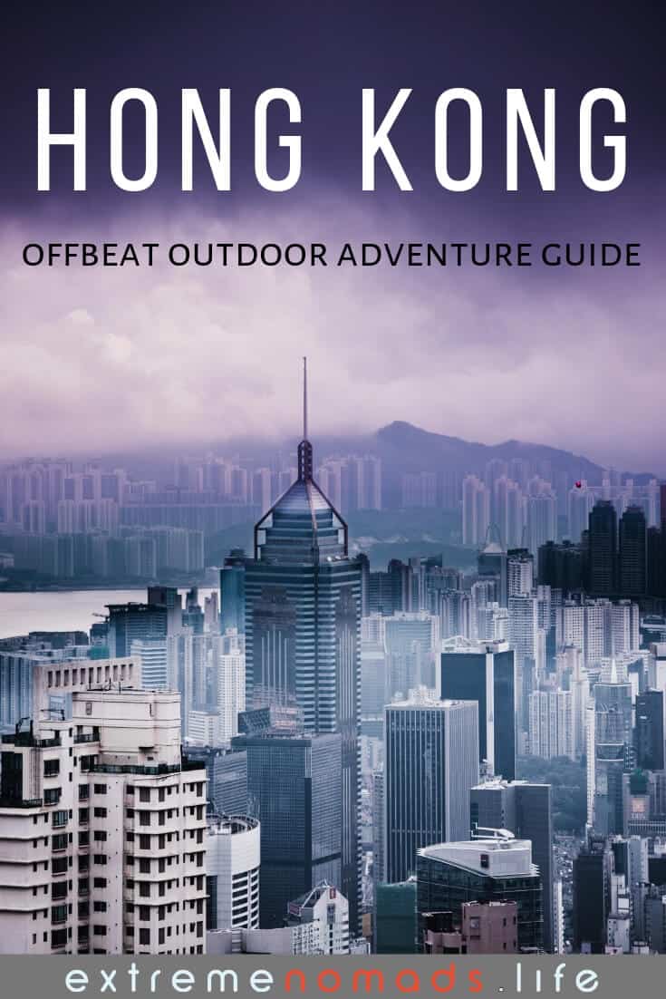 image pinterest avec une ligne d'horizon violette et orageuse dans le centre de Hong Kong